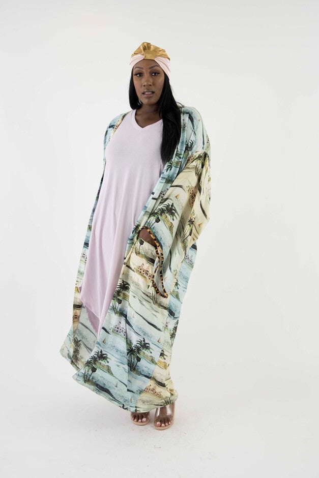 The Beach Scene Silk Twill Kimono, , alternate image number null