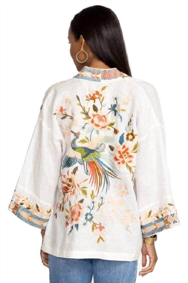 CERETTI LINEN CROPPED KIMONO IN WHITE, White / White, alternate image number null