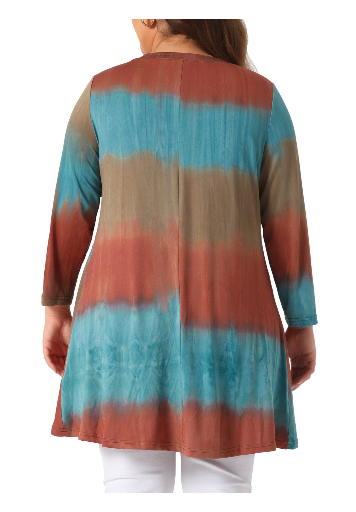 Tie Dye Crew Neck 3/4 Sleeve High Low Tunic Top Tee Shirt, Orange / Orange, alternate image number 3