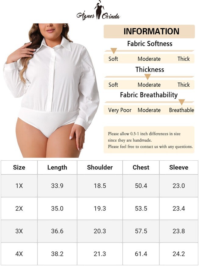 Button Down Long Sleeve Bodysuit Shit Top, White / White, alternate image number 4