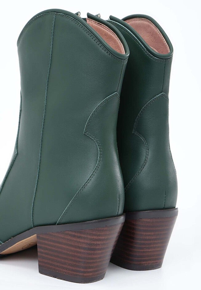Shania Western Leather Ankle Boots, Dark Green / Hunter Green, alternate image number 2