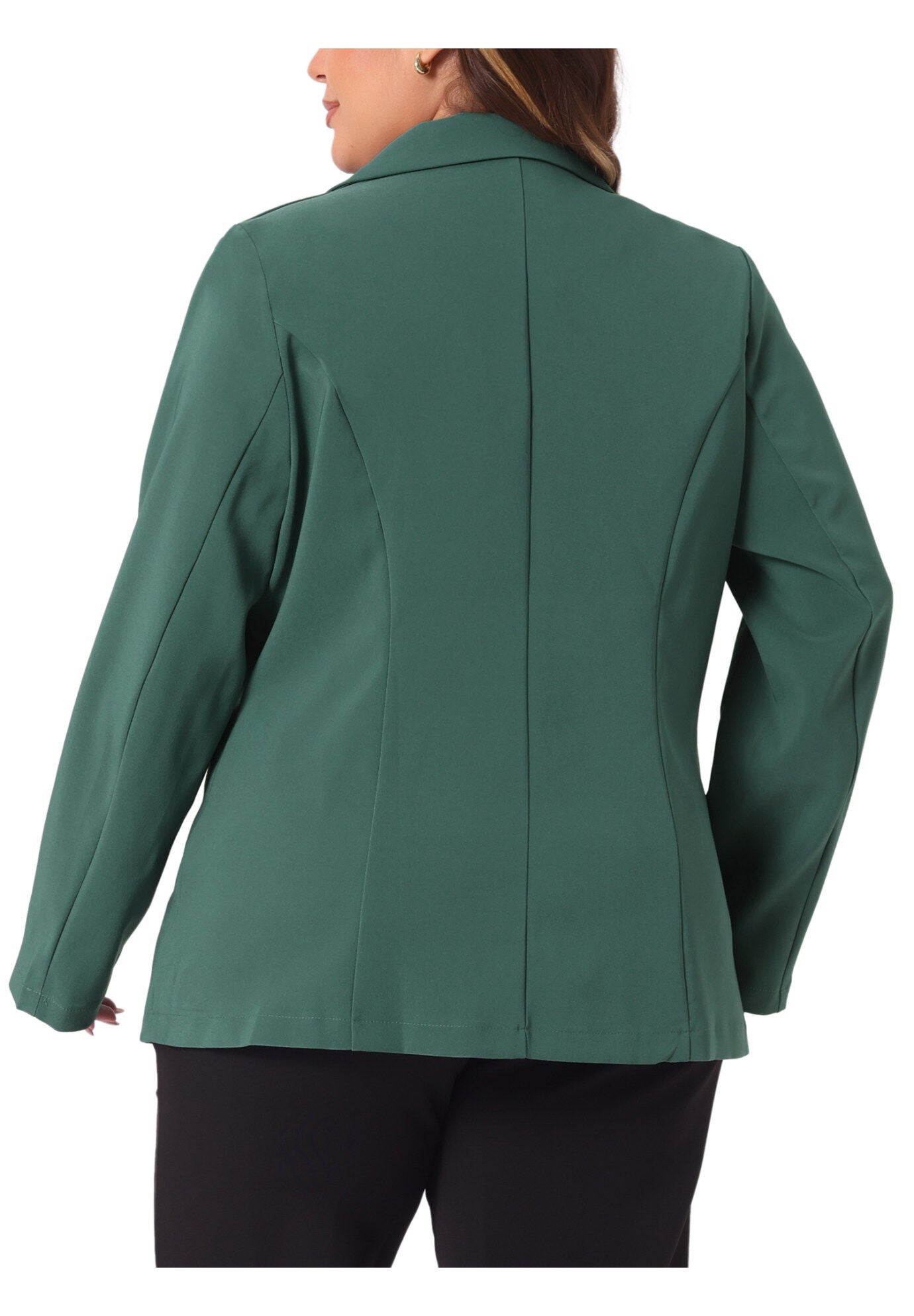 NOTCHED LAPEL V NECK WORK SUIT BLAZER, Dark Green / Forest Green, alternate image number 3