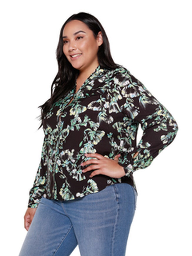 Hailey Floral Button Up Shirt, Black Painted Floral / Black, alternate image number 2