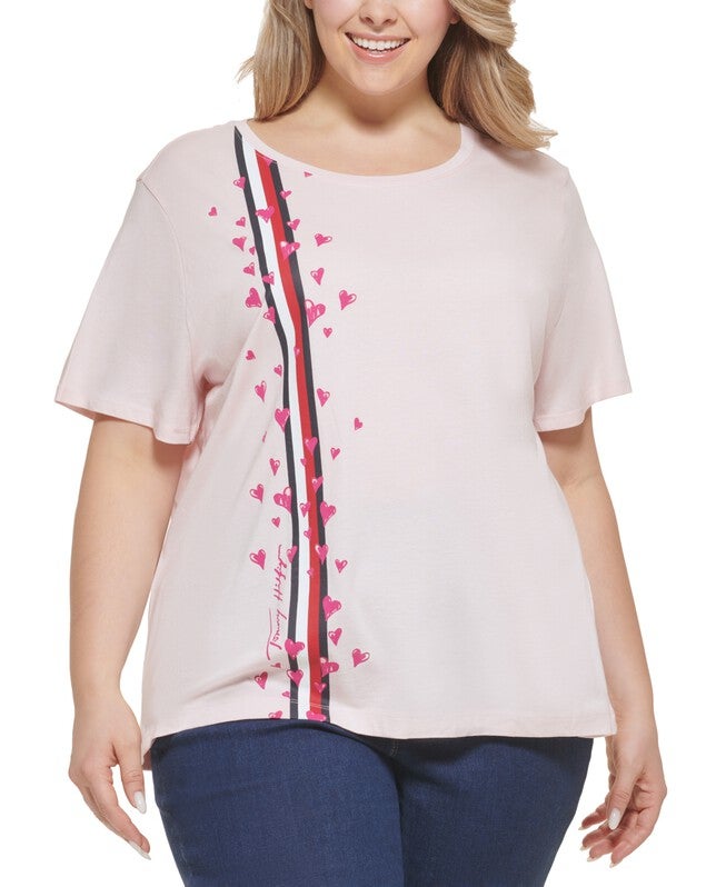 Tommy Hilfiger Women's Plus Heart Print T-Shirt Pink Size 1X, Pink / Pink, hi-res image number 0