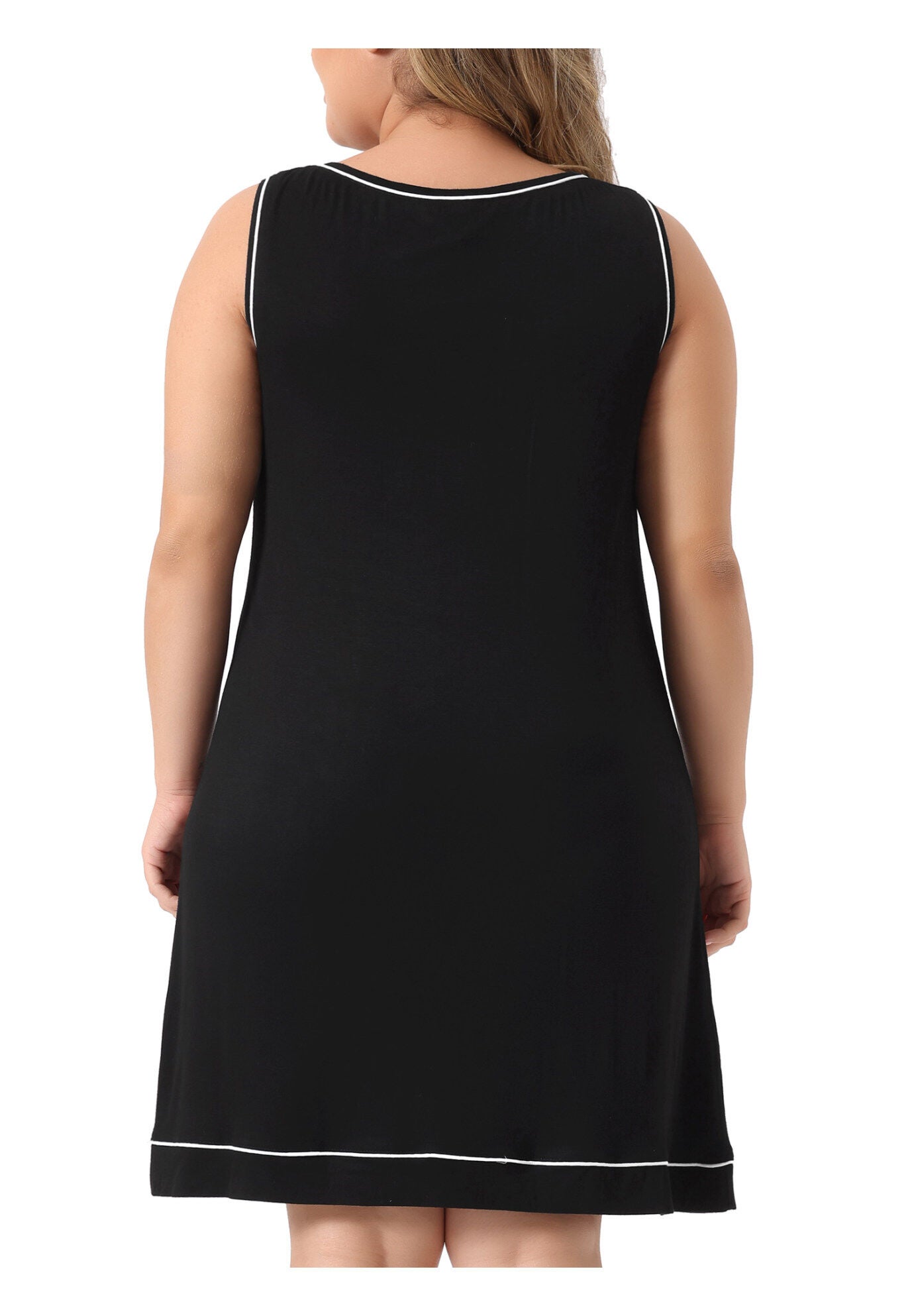 Sleeveless Round Neck Lounge Sleep Dress, Black / Black, alternate image number 3