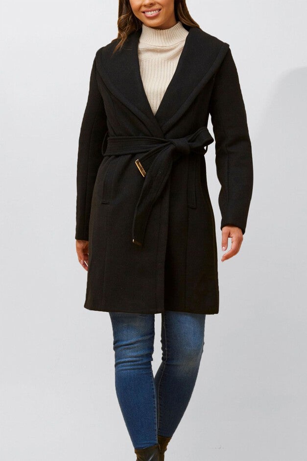Hazel Coat Round Collar Belted Pockets, Black / Black, hi-res image number 0