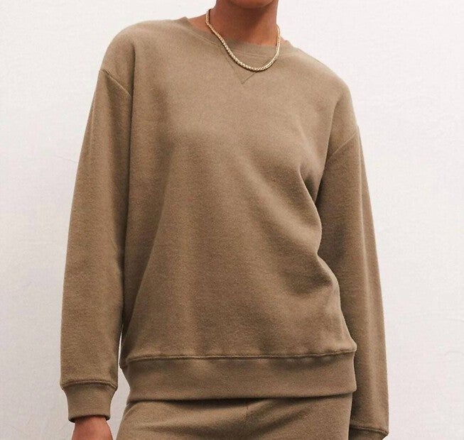 MARINA BRUSHED RIB SWEATSHIRT IN KELP, Kelp / Brown, hi-res image number 0