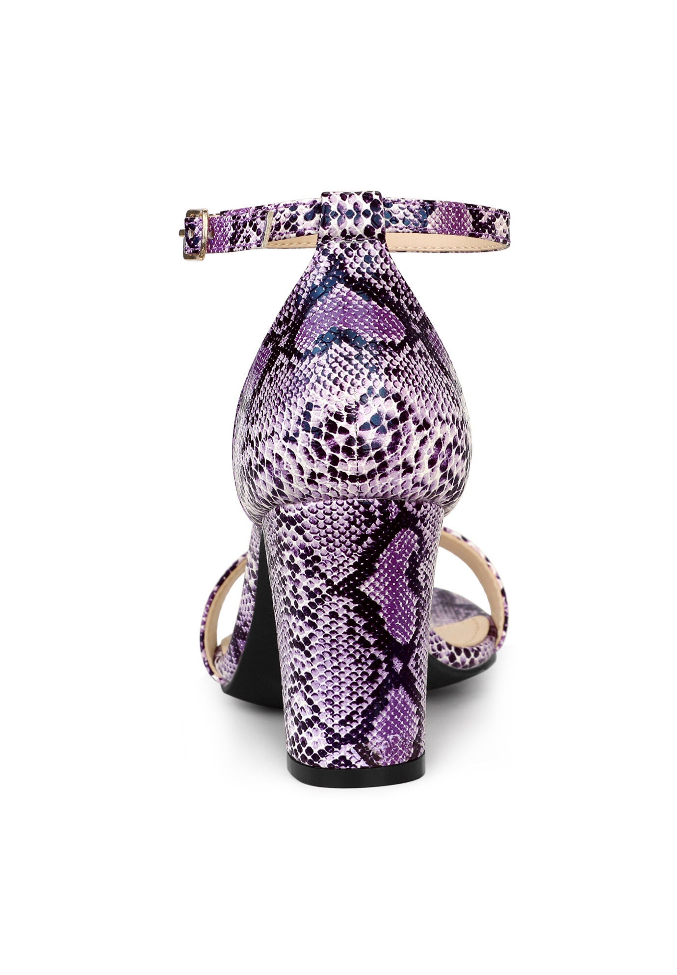 Snakeskin Ankle Strap Snake Chunky Heel Sandals, Purple Snake / Purple, alternate image number 2
