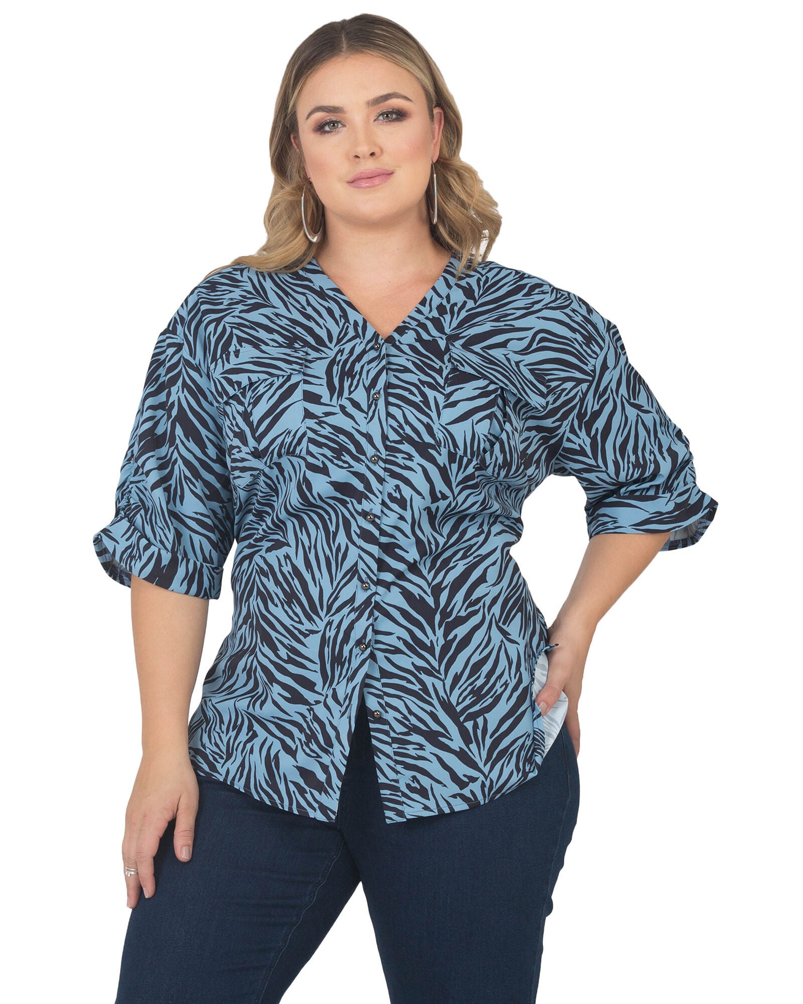 Lola Button-Front Shirt, ZEBRAFEVER / Navy, hi-res image number 0