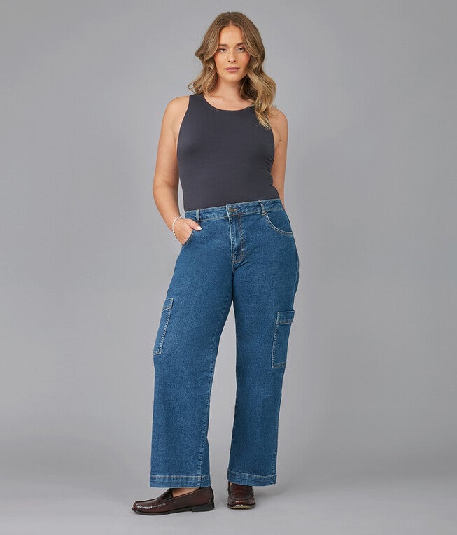 Women's PHEONIX-SPH Mid Rise Cargo Jeans, Sapphire / Royal Blue, hi-res image number 0