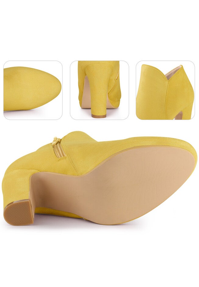 Platform Round Toe Chunky Heels Ankle Boots, Yellow / Yellow, alternate image number 2