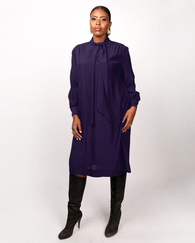 The Marion Tie Neck Dress in Eggplant, , alternate image number 4