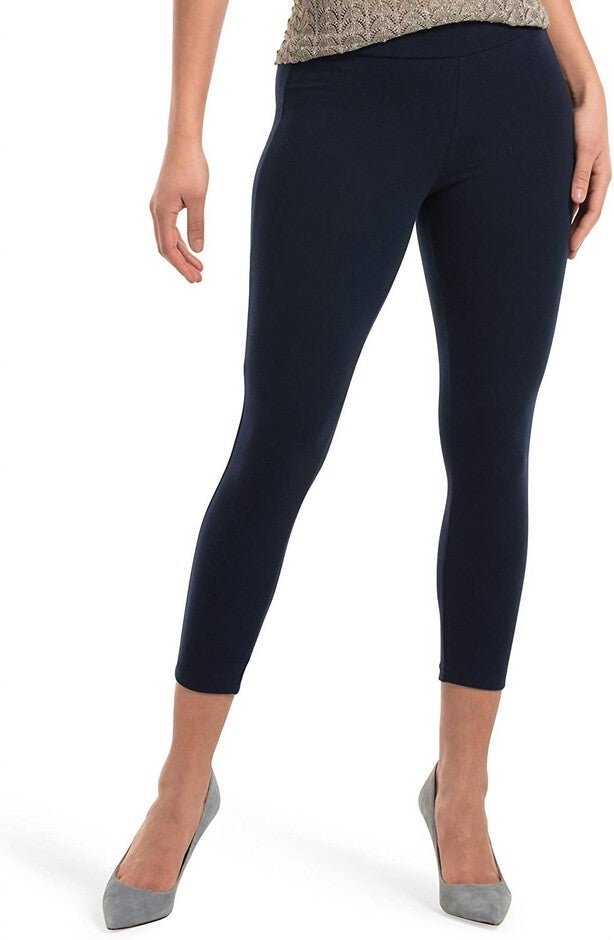Women'S Wide Waistband Blackout Cotton Capri Leggings in Navy, Navy / Black, hi-res image number 0