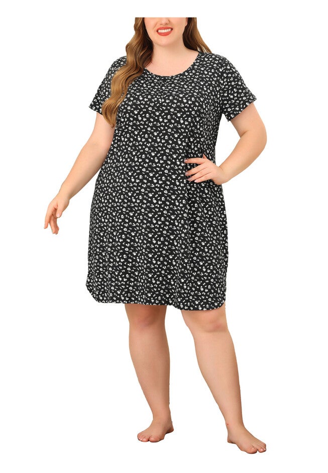 Short Sleeve Lightweight Pajama Dress, Black / Black, alternate image number 2