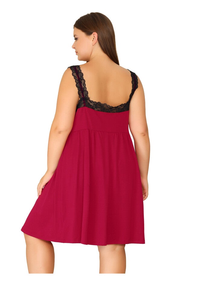 Cami Lace Spaghetti Loungewear A-Line Sleep Nightgown, Red / Red, alternate image number null