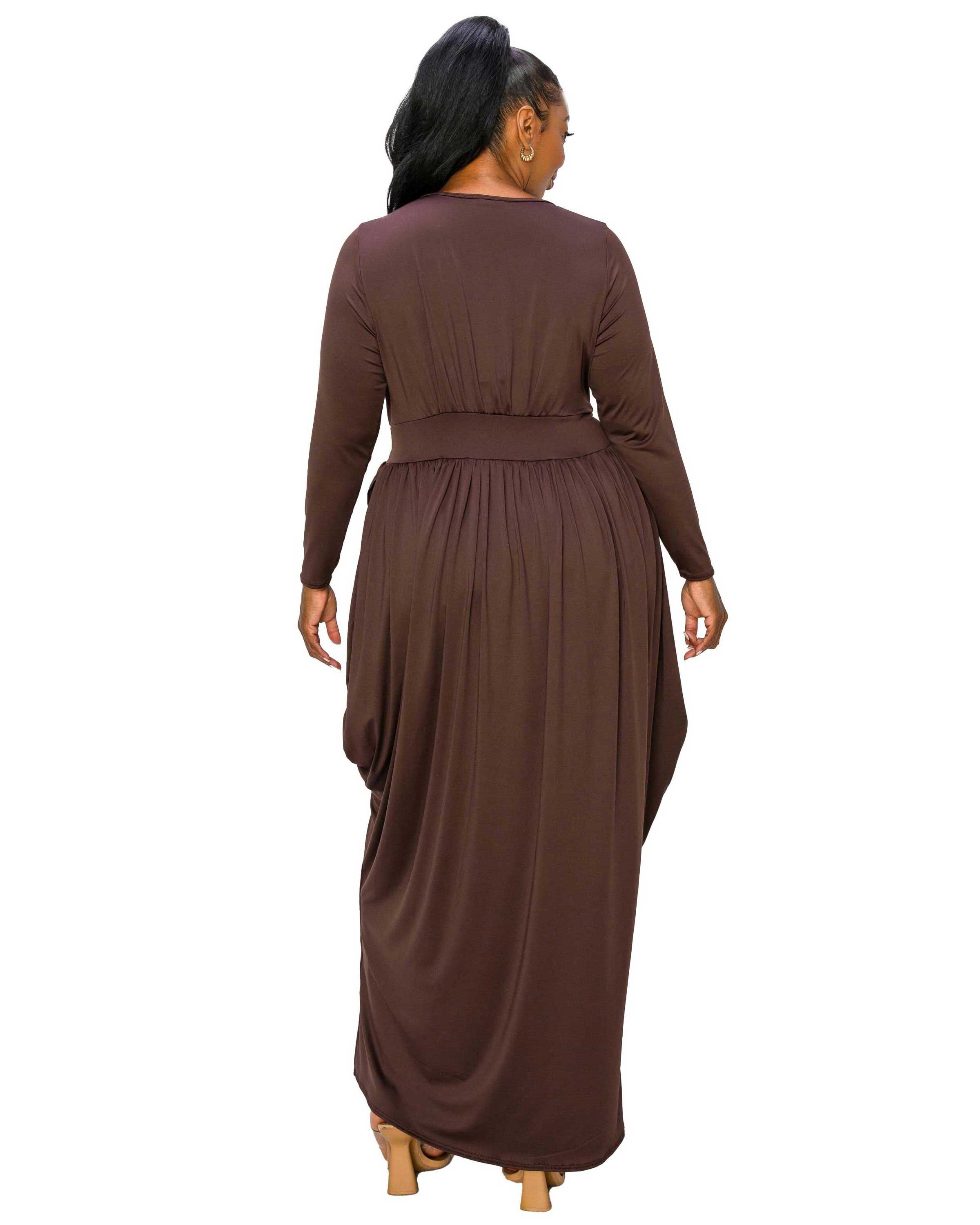 GIULIANA TULIP HEM MAXI DRESS, Brown / Brown, alternate image number 2
