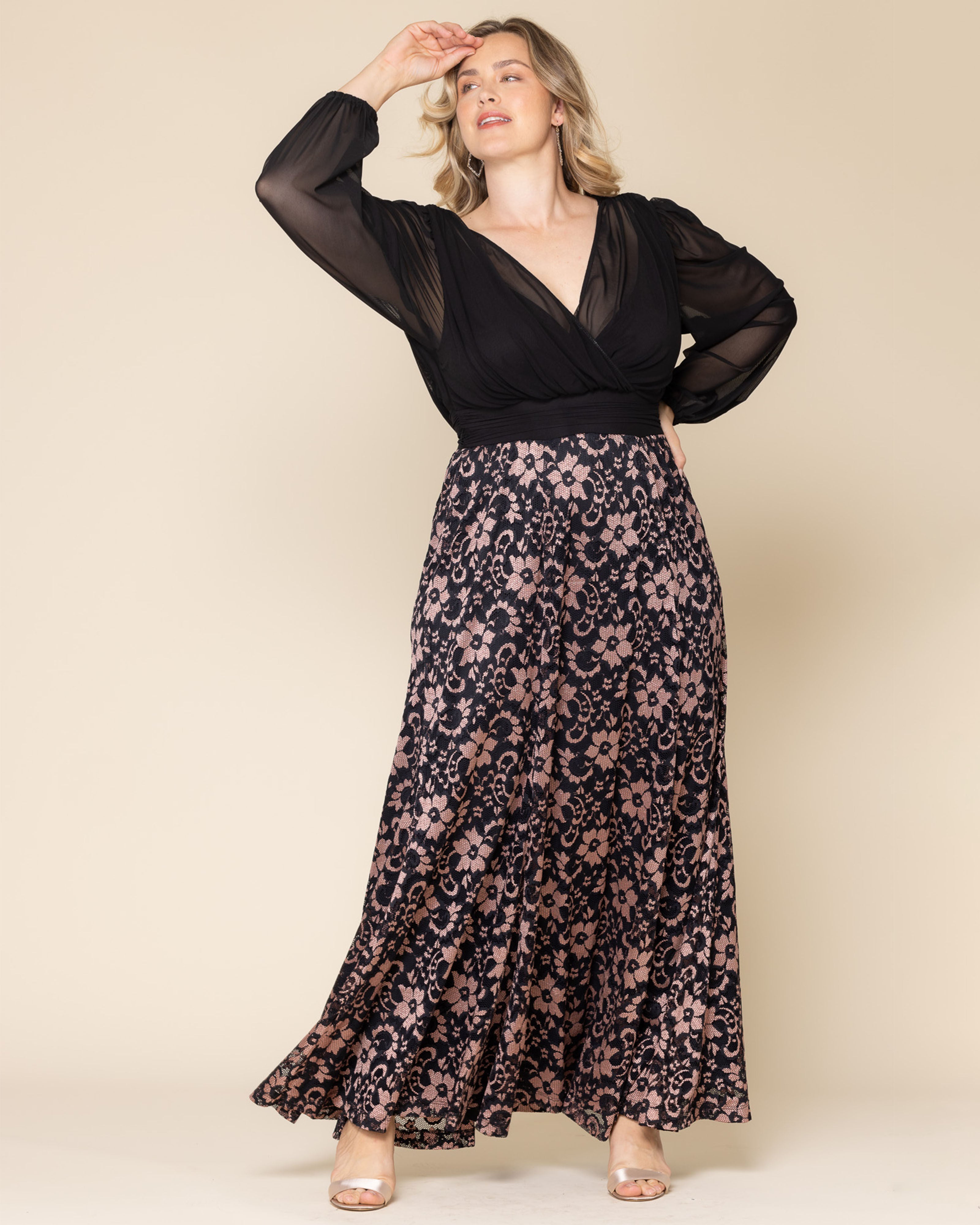 Mon Tresor Lace Evening Gown, ROSE GOLD / Black, alternate image number 4