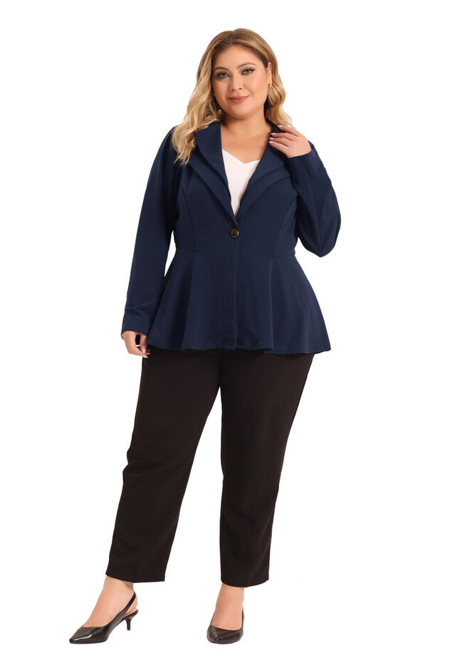 WORK OFFICE DOUBLE NOTCH LAPEL PEPLUM BLAZER, Navy Blue / Navy, hi-res image number 0