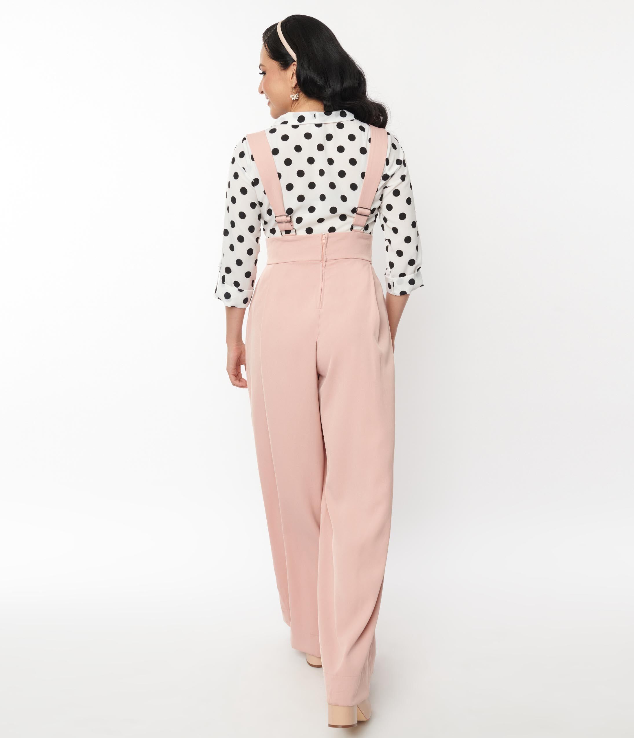 Unique Vintage Blush Rochelle Suspender Pants, , alternate image number 6