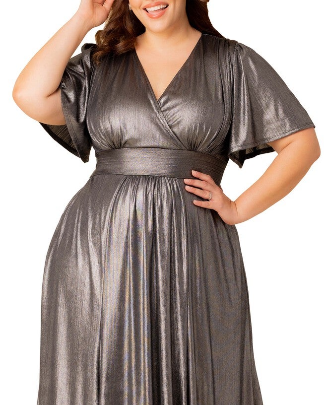 Evania Metallic Evening Gown, PEWTER / Silver, alternate image number null