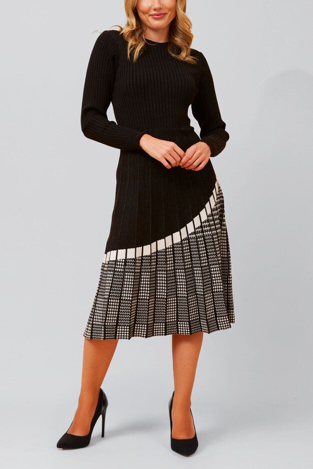 Leslie Dress Knit Prince De Galle Pleated Skirt, Black / Black, alternate image number 1