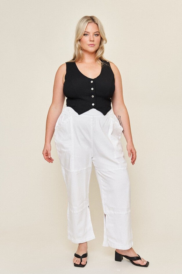 Leah Cotton Tencel Split-Hem Cargo Pant, White / White, alternate image number 1