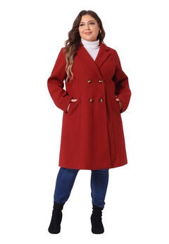 NOTCHED LAPEL WINTER WARM DOUBLE BREASTED LONG COAT