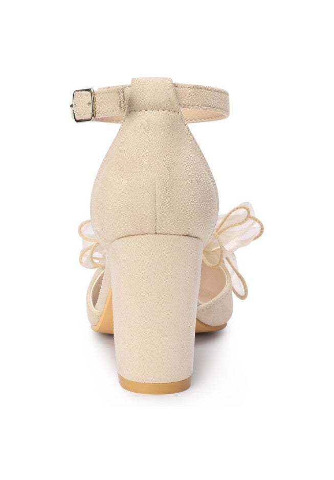 Bow Heels Closed Toe Chunky Heel Pumps, Beige / Beige, alternate image number 1