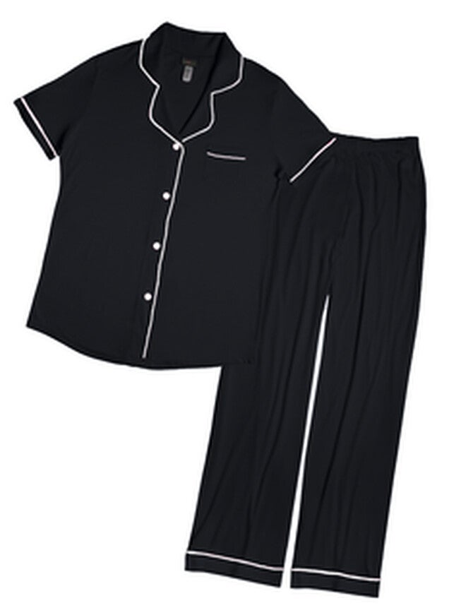 Shortsleeve Top & Pant Pajama Set, BlackIvory / Black, hi-res image number null