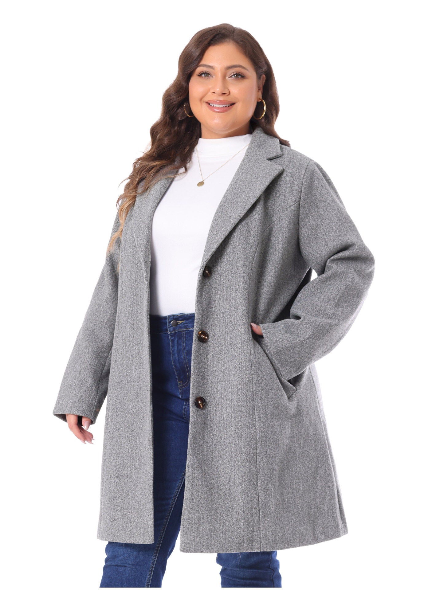 SINGLE BREASTED NOTCHED LAPEL LONG WINTER COAT, Grey / Light Grey, alternate image number 2