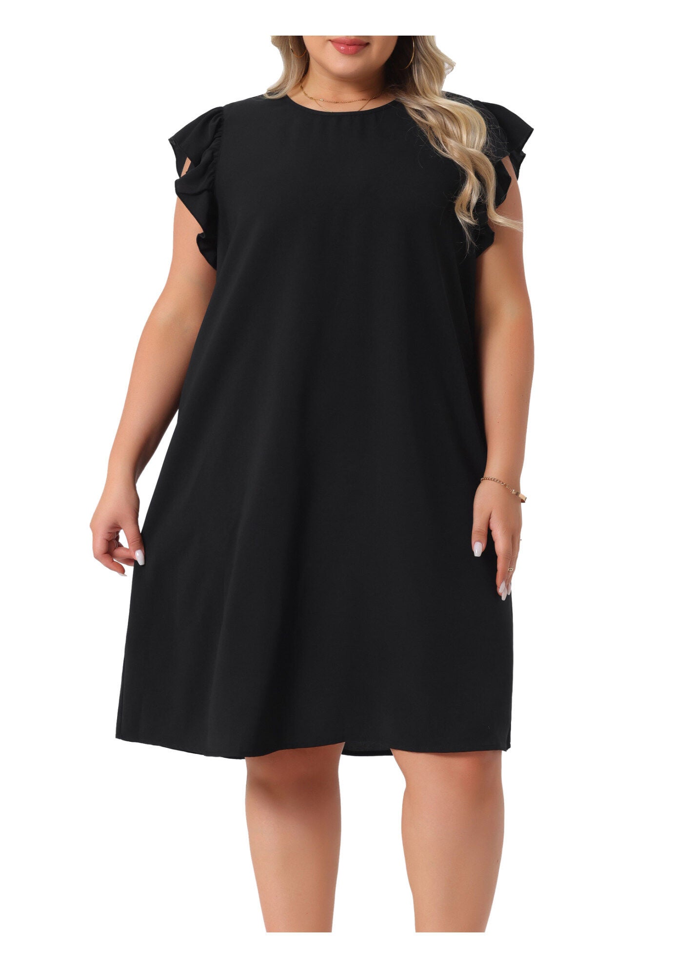 Summer Flare Sleeve Sleeveless Tank Loose Sundress, Black / Black, alternate image number 2