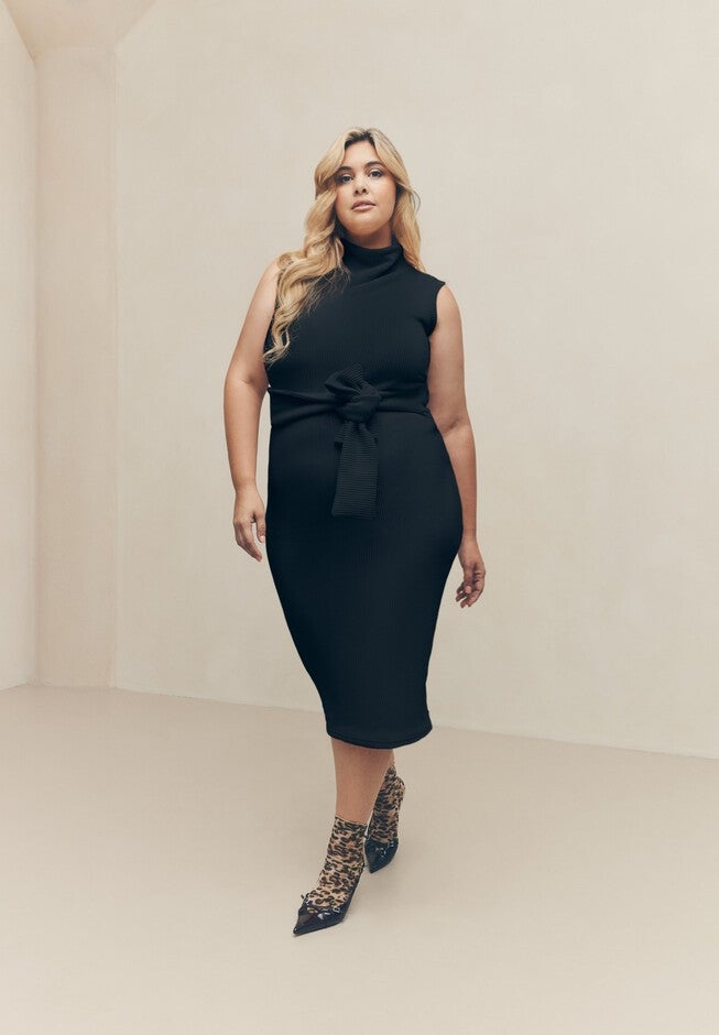 BELTED MIDI DRESS, Black / Black, hi-res image number 0
