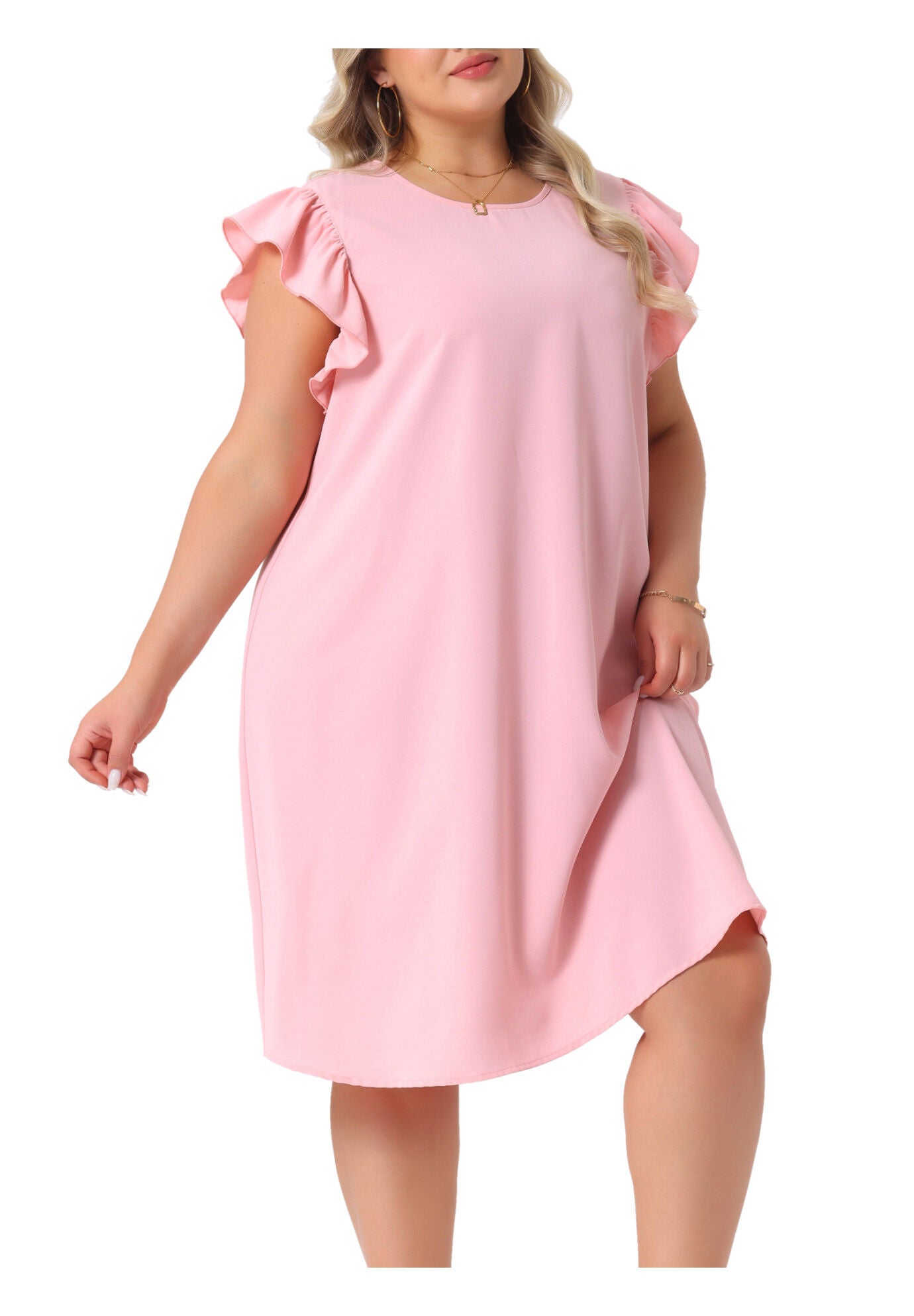 Summer Flare Sleeve Sleeveless Tank Loose Sundress, Pink / Pink, alternate image number 1