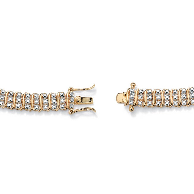 Diamond Accent S-Link Tennis Bracelet Yellow Gold-Plated 8 inches, White / White, alternate image number null