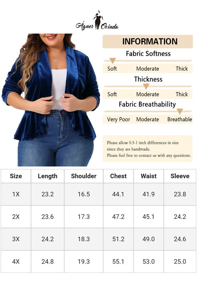 RUFFLE CARDIGAN VELVET PEPLUM BLAZER, Blue / Royal Blue, alternate image number 4