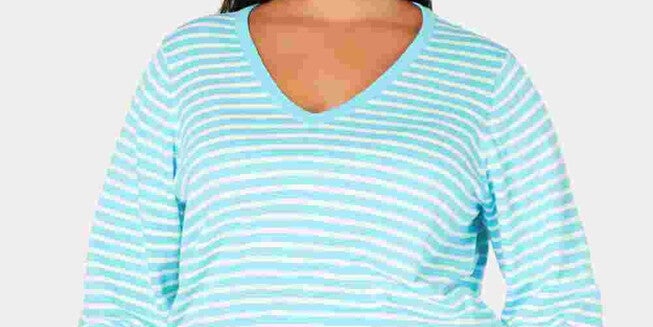 Tommy Hilfiger Cotton Striped V Neck Sweater Blue Size 0X, , alternate image number 3