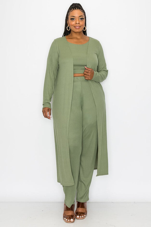 KHLOE THREE PIECE RIB SET, Light Olive / Olive Green, hi-res image number 0