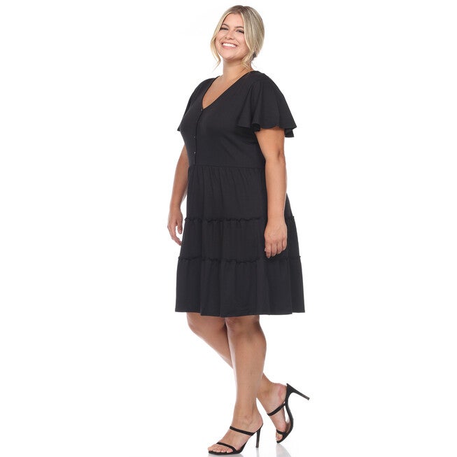 Short Sleeve V-neck Tiered Midi Dress, , alternate image number 8