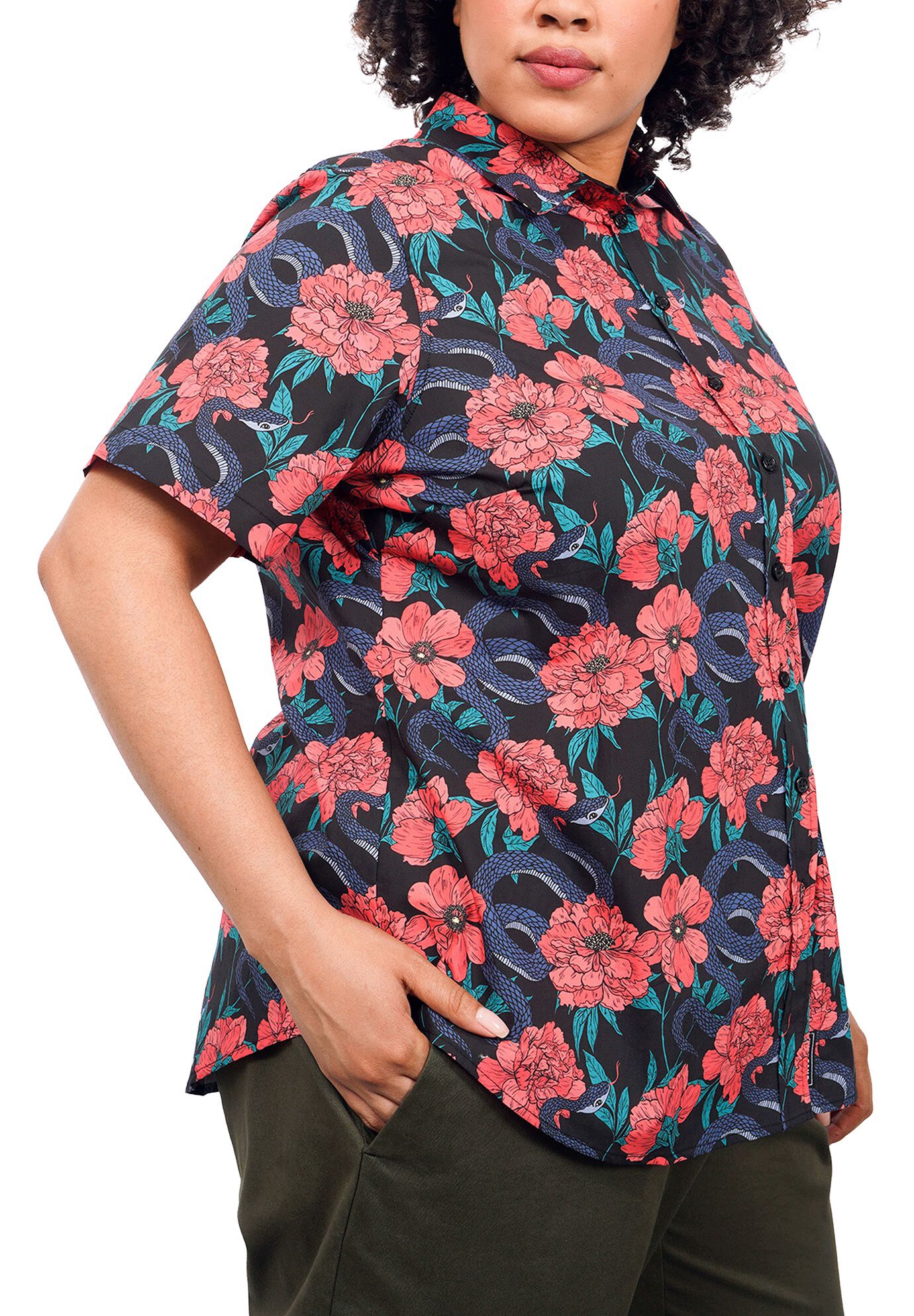 The Essential Button Up, GARDEN SNAKE WATERMELON / Pink, alternate image number 1