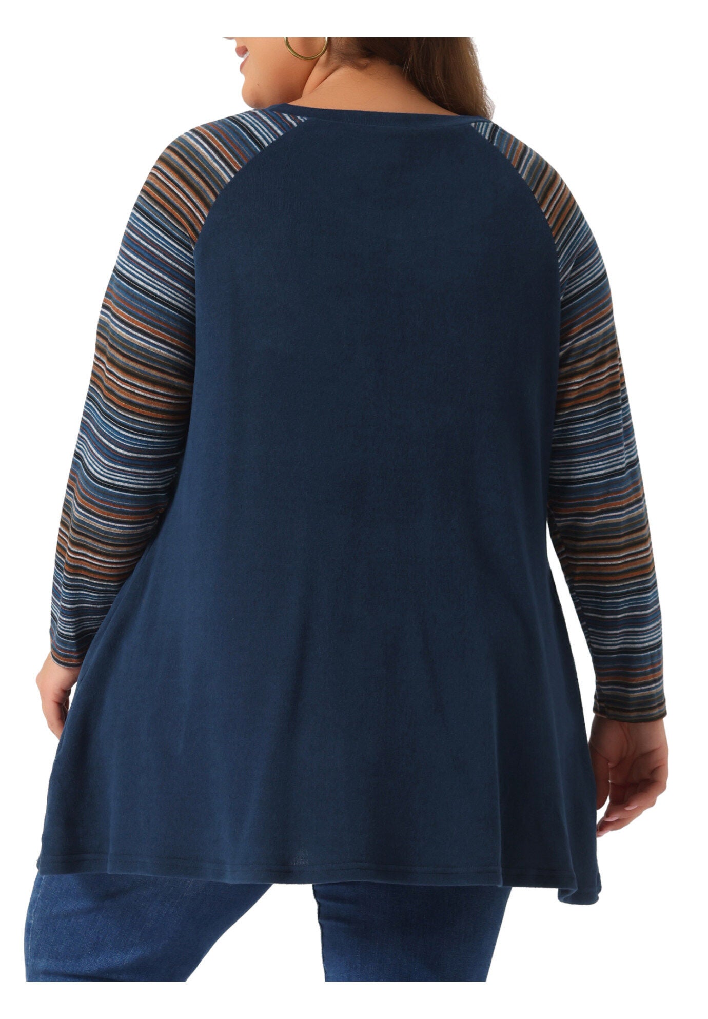 Raglan Color Block Knit Pullover Shirt Tunic Top with Pockets, Navy Blue / Navy, alternate image number 3