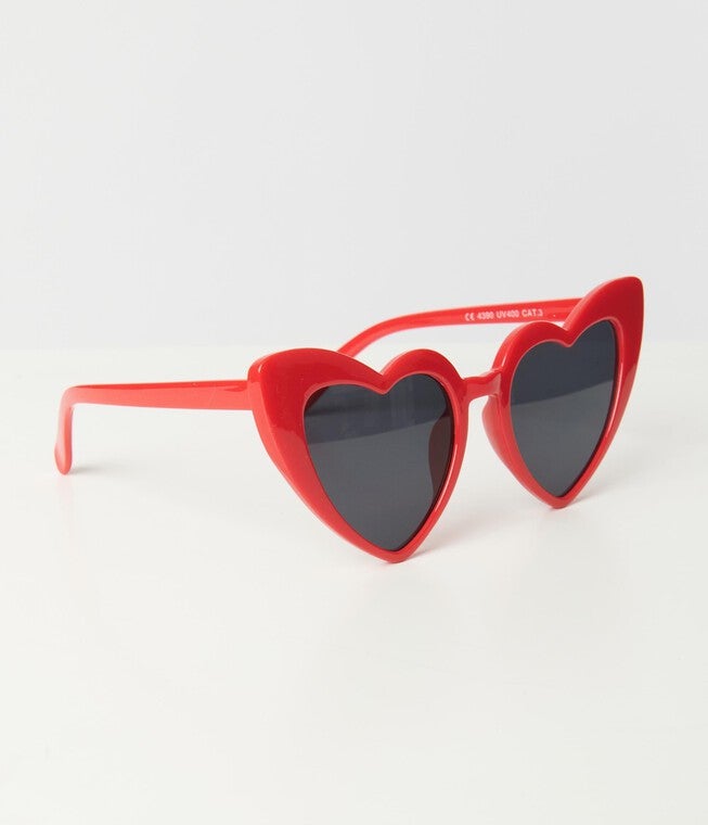Unique Vintage Red Heart Sunglasses, Red / Red, alternate image number null