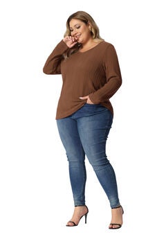 V Neck Long Sleeve Basic Knit Top Tee T-Shirt