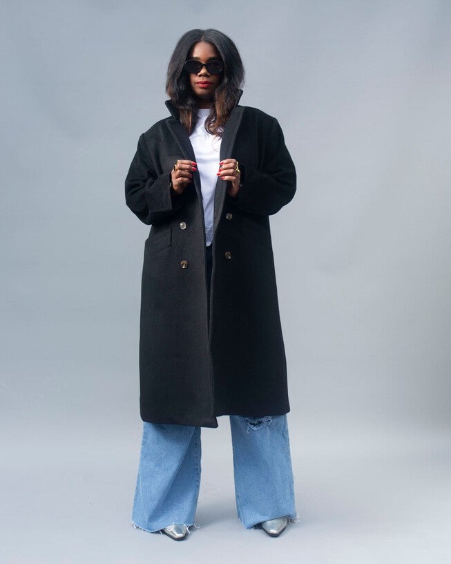 Double Breasted Car Coat, Black / Black, alternate image number 2