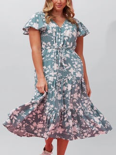 Agata Dress Fit & Flare Floral Tiered Green