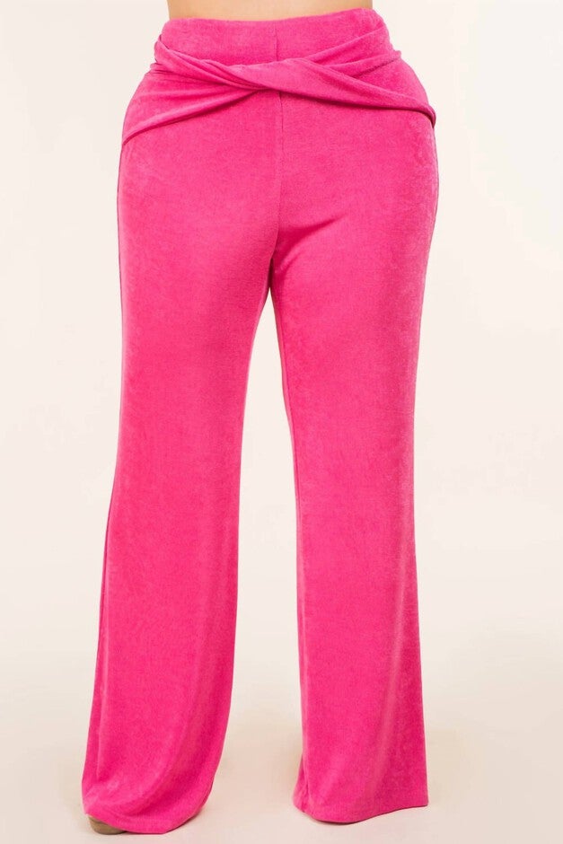 DRAPE KNOT DETAILED SLINKY WIDE PANTS IN PINK, Pink / Pink, alternate image number null