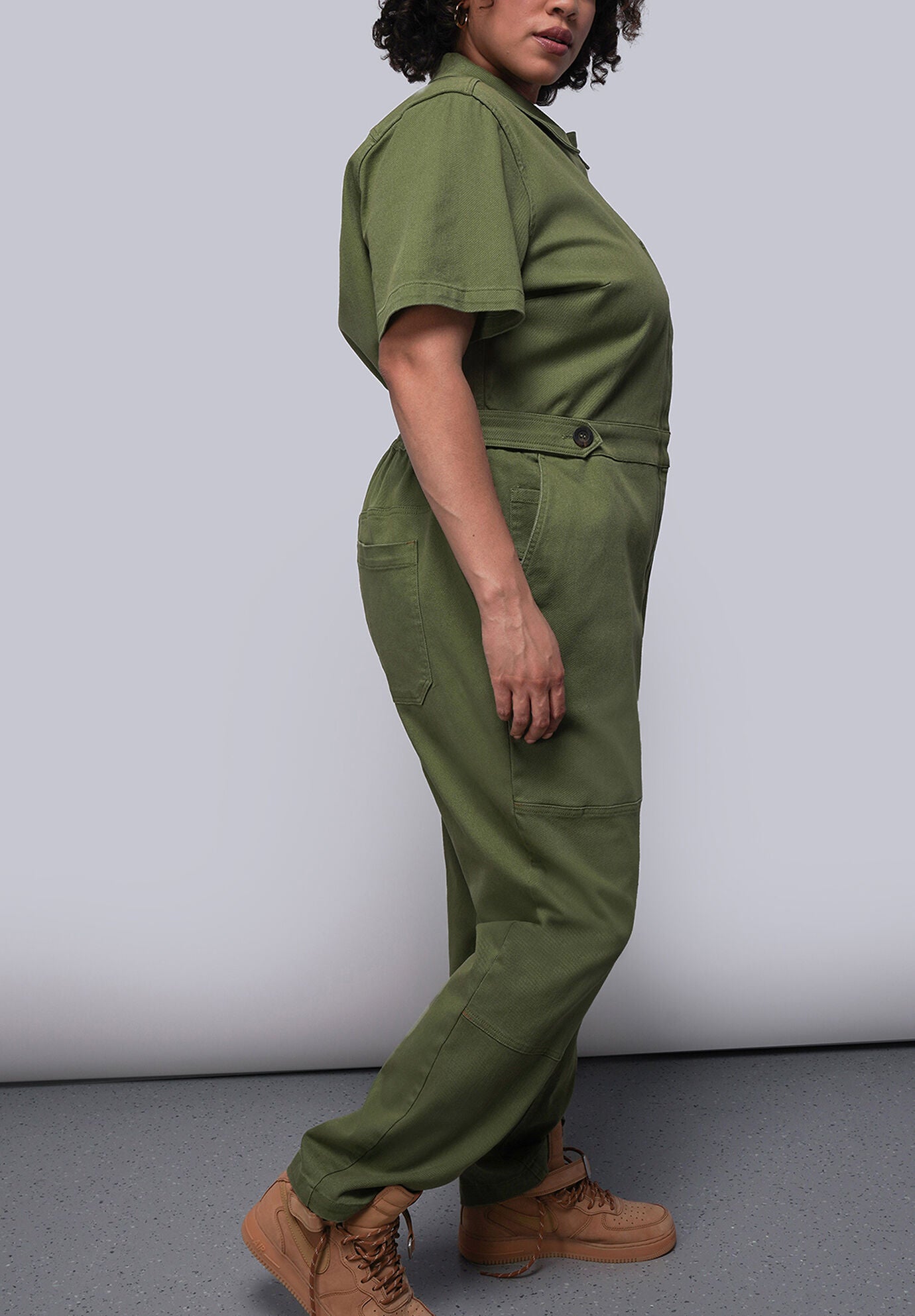 The Essential Denim High Waisted Coverall, MOSS GREEN / Forest Green, alternate image number 1