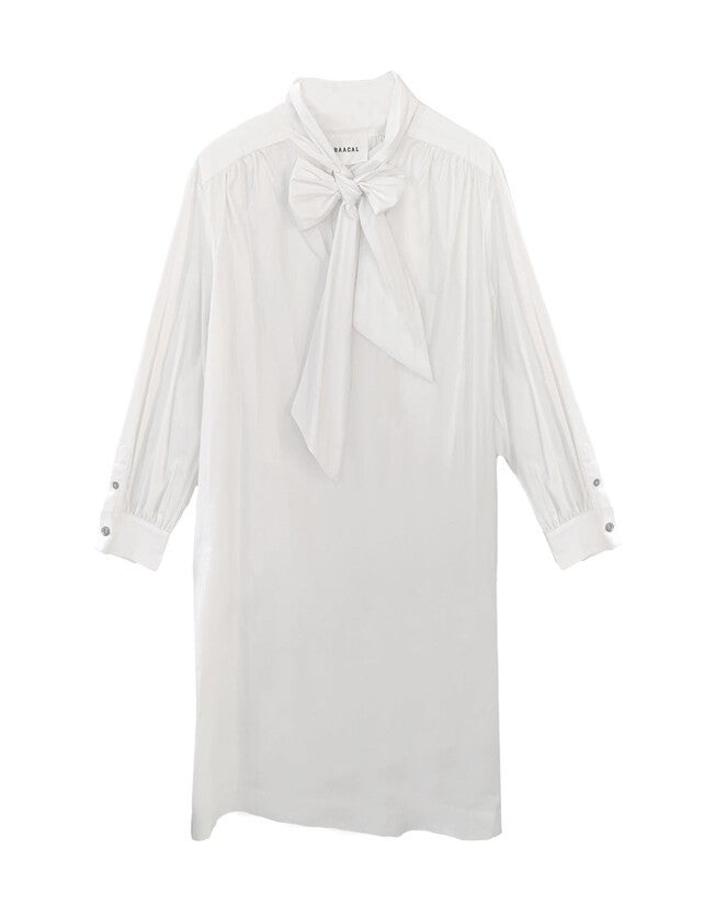 The Marion Cotton Poplin Tie Neck Dress- White, WHITE / White, hi-res image number 0