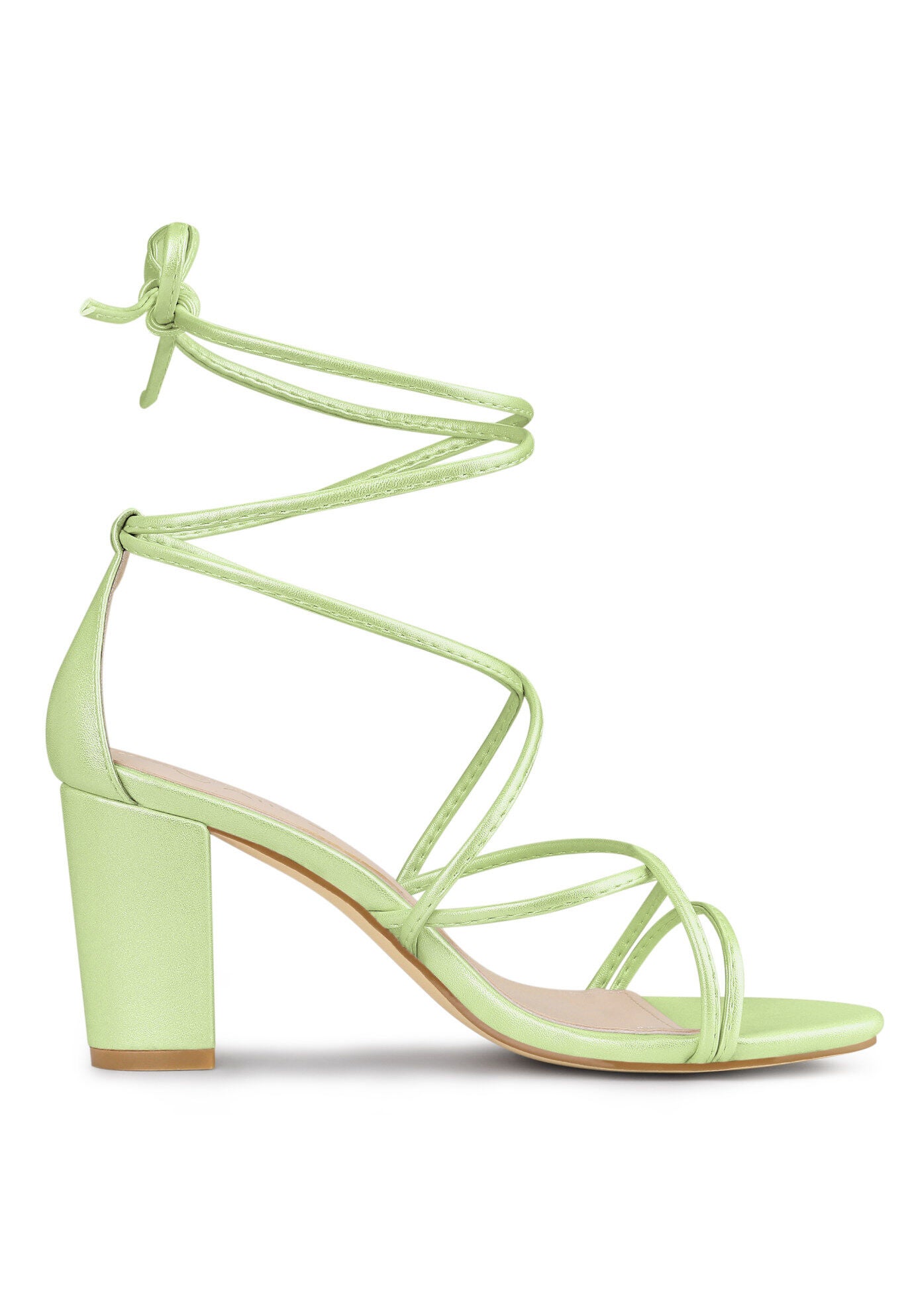 Strappy Lace Up Chunky Heeled Heels Sandals, Lime Green / Light Green, hi-res image number 0