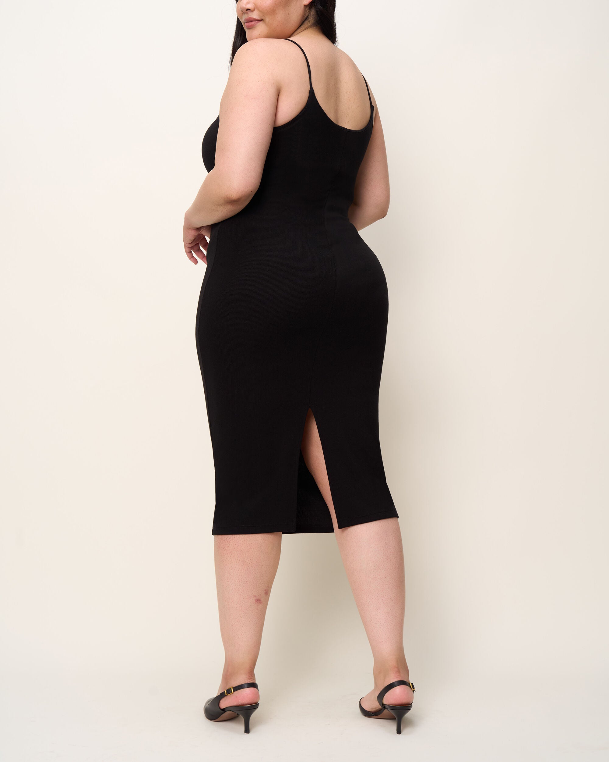 The Spaghetti Strap Midi Dress, Onyx / Black, alternate image number 2