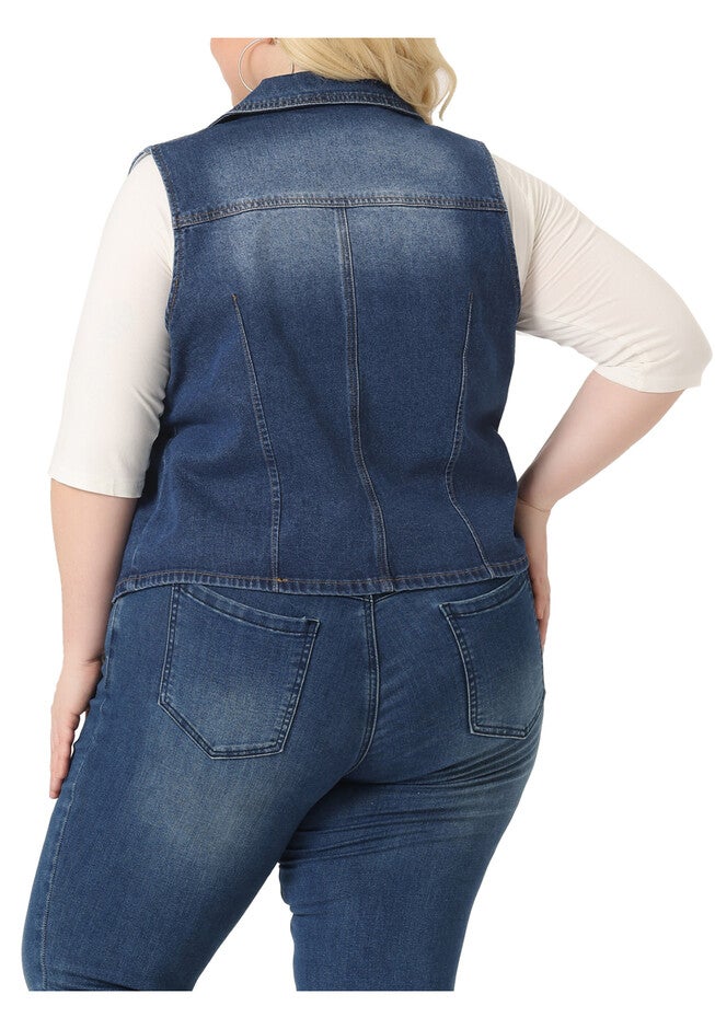 LAPEL BUTTON DOWN CLASSIC JEAN DENIM VEST, Dark Blue / Navy, alternate image number 3